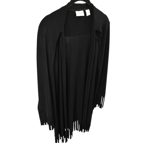 Chico’s Travelers Black Fringe Hem Long Length Cardigan Size S/4 - Picture 3 of 10